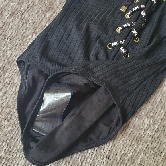 Michael Kors Lace-Up Textured One-Piece Swimsuit in Black - Picture 7 of 7